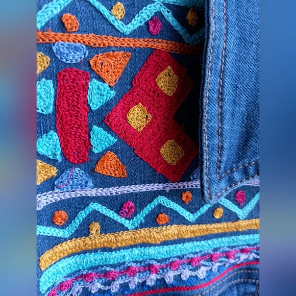 Vintage Collection Colorful Embroidered Denim Shirt Dress W/Pockets_XL - Picture 5 of 7